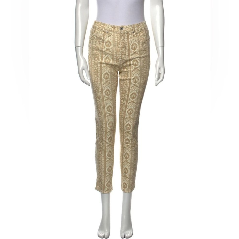 Nili Lotan Size M US 28 Khaki Boho Festival Printed Mid Rise Skinny Leg Jeans